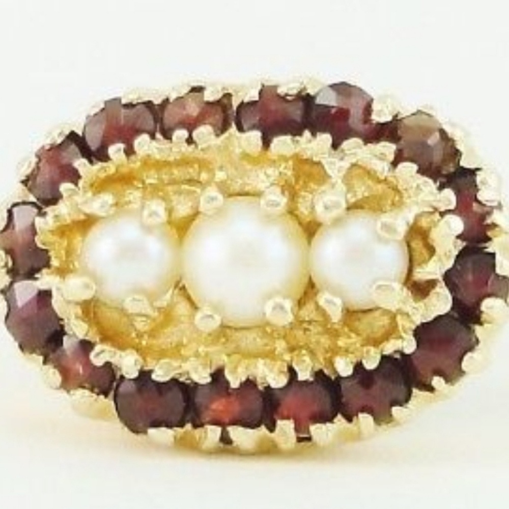 14kt vintage antique estate garnet and pearl ring